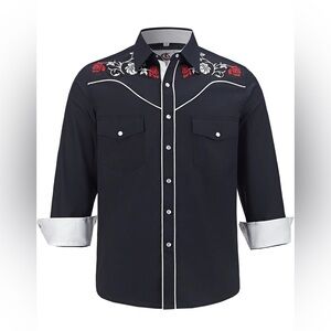 COEVALS CLUB Men's Embroidered Western Cowboy Shirts Long Sleeve SnapButton Down